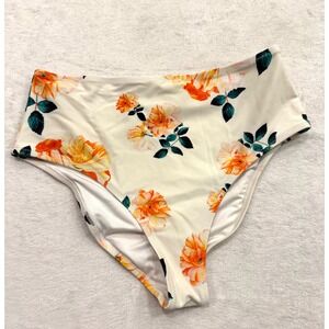 Cupshe Womens White Orange Floral High Waisted‎ Bikini Bottoms Size Medium
